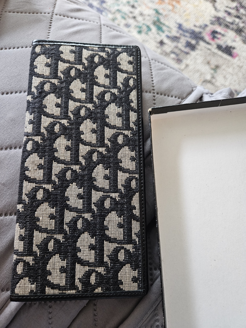 Dior Oblique Canvas Long Wallet  checkbook case in Black and Cream w COA